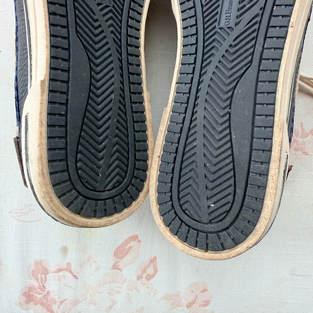 GH Bass & Co Adam Men's Navy Grained Leather Boat Shoes Gingham Lining-Size 11.5 - Picture 5 of 12